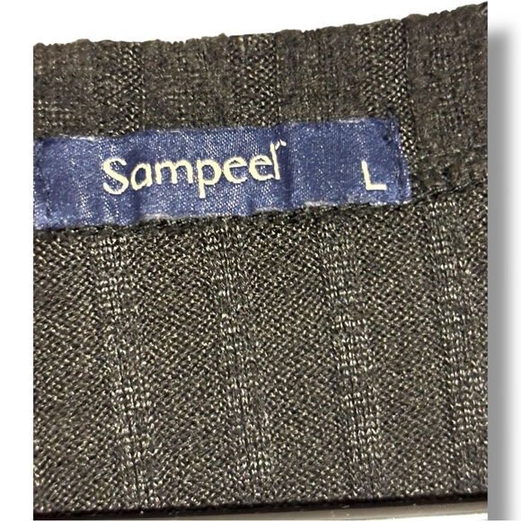 Sampeel Gray A-Line V-Neck Rib Knit Long Sleeve Sweater Dress with Pockets - Picture 10 of 16